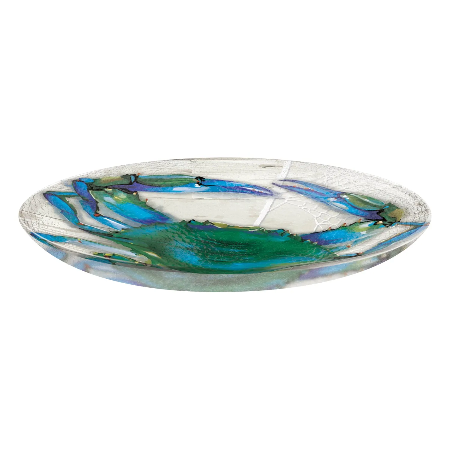 18" Hand Painted Embossed Glass Bird Bath, Blue Crab,2gb6893