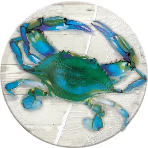 18" Hand Painted Embossed Glass Bird Bath, Blue Crab,2gb6893