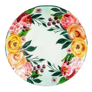 18" Hand Painted Embossed Glass Bird Bath, Soft Florals,2gb6897