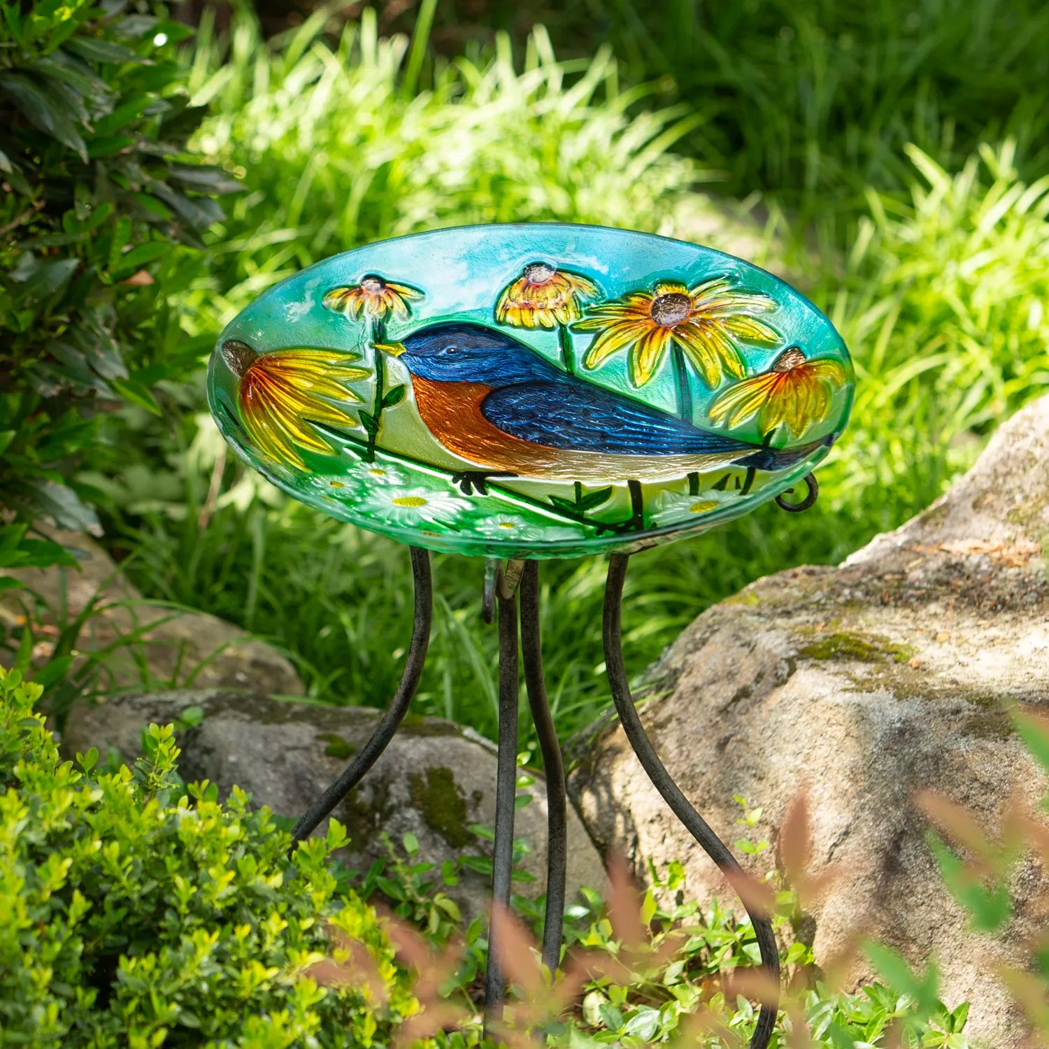 18" Spring Blue Glass Bird Bath,2gb7113