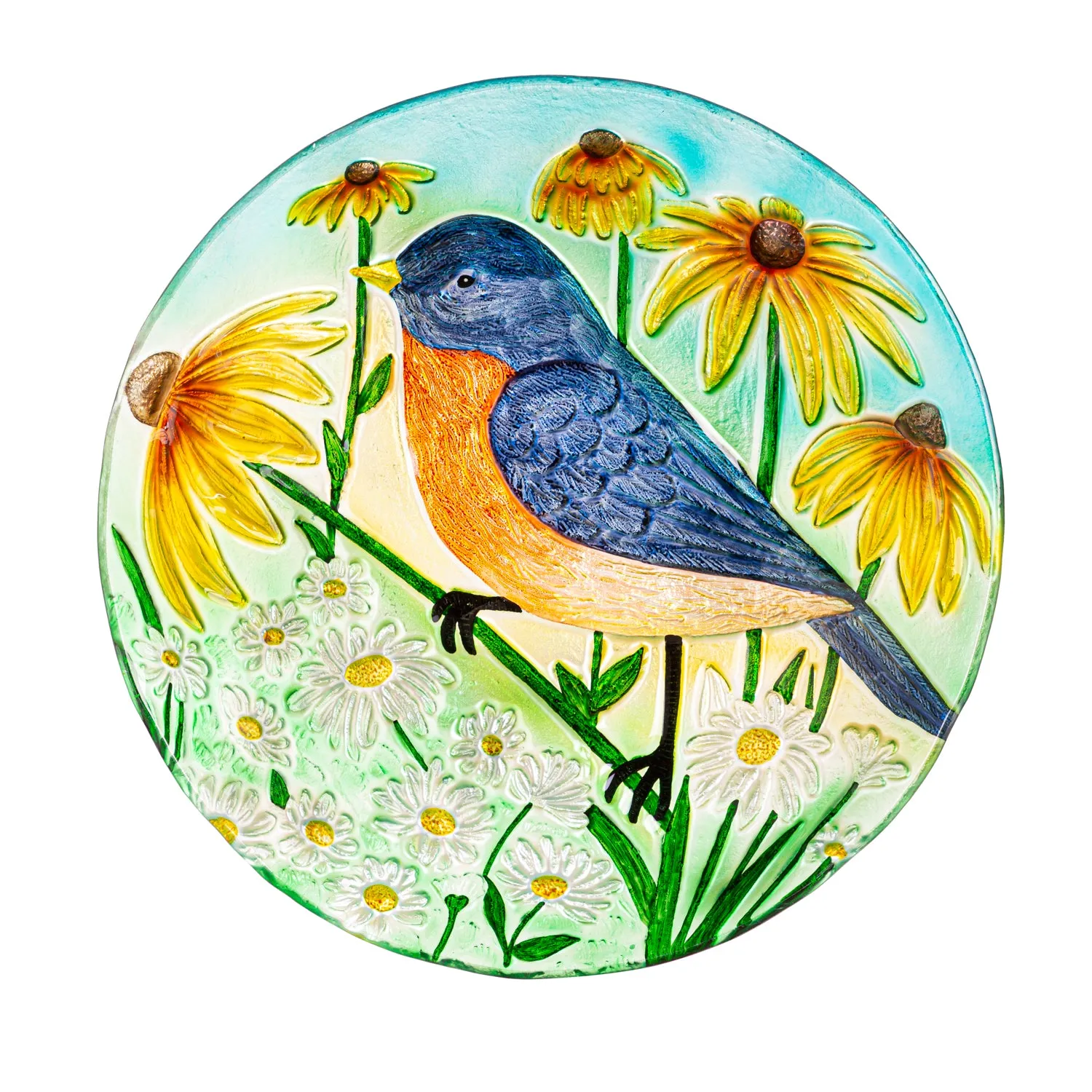 18" Spring Blue Glass Bird Bath,2gb7113