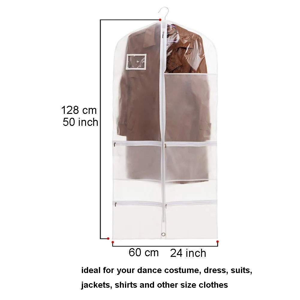 3 Packs Translucent PVC Garment Bag, Dance Costume Bags,Foldable 50 Inch Full Zipper Suits Bag Dream Duffel, Versatile Hanging Garment Bag with Name Card Pocket and 4 Large Zipper Pockets