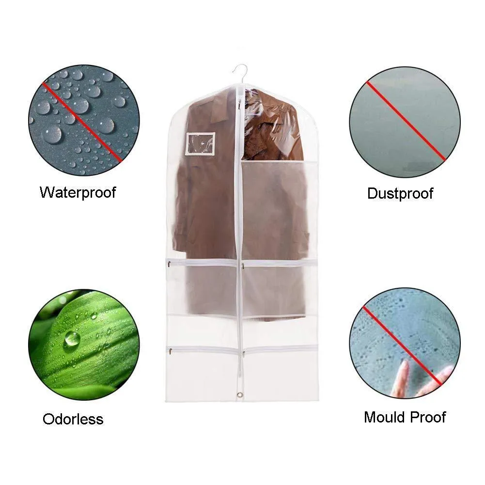 3 Packs Translucent PVC Garment Bag, Dance Costume Bags,Foldable 50 Inch Full Zipper Suits Bag Dream Duffel, Versatile Hanging Garment Bag with Name Card Pocket and 4 Large Zipper Pockets