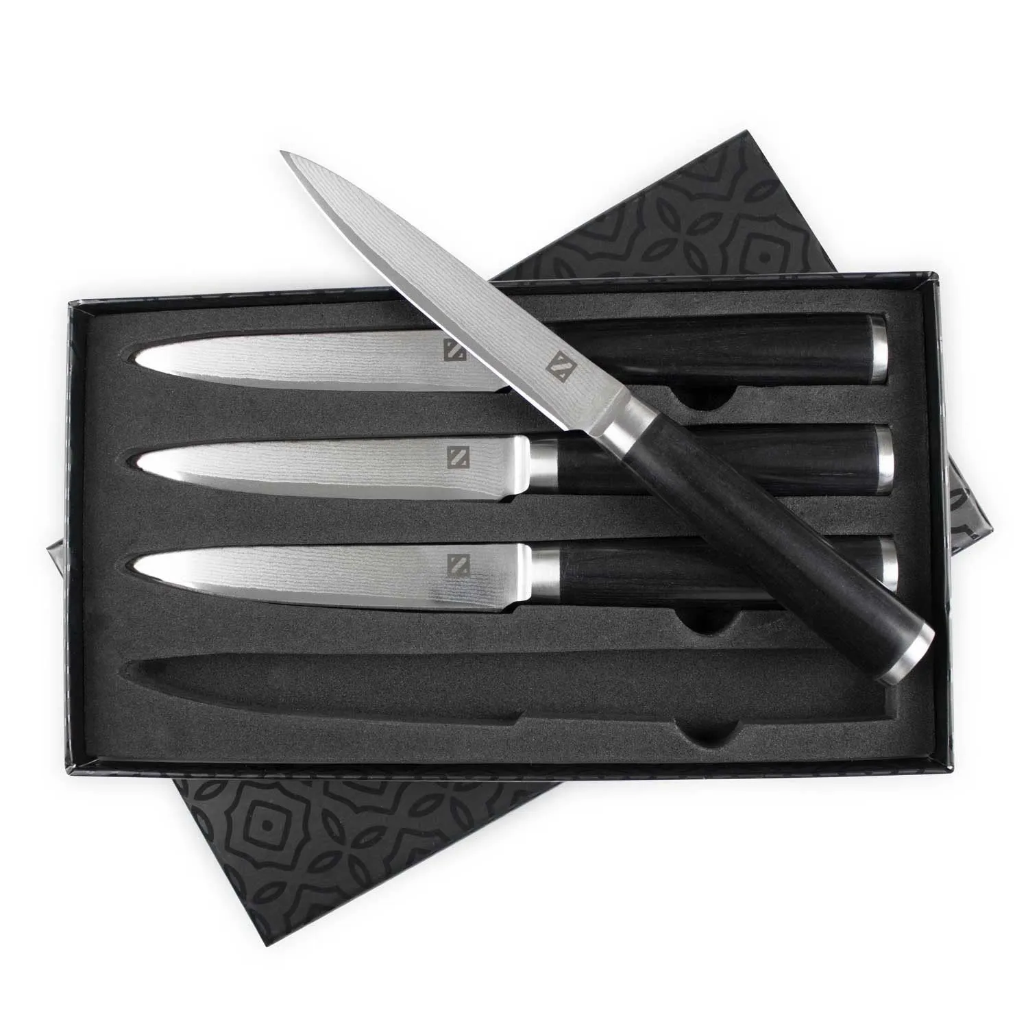 4 Piece Japanese VG-10 Steel Steak Knives with Sharp, Non-Serrated Damascus Steel Blades