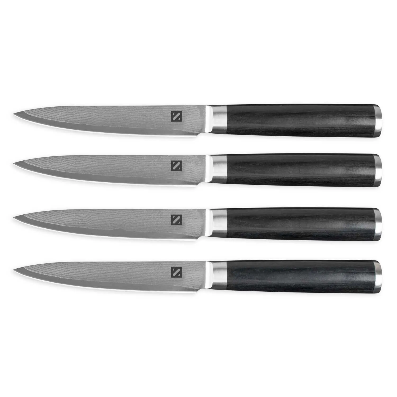 4 Piece Japanese VG-10 Steel Steak Knives with Sharp, Non-Serrated Damascus Steel Blades