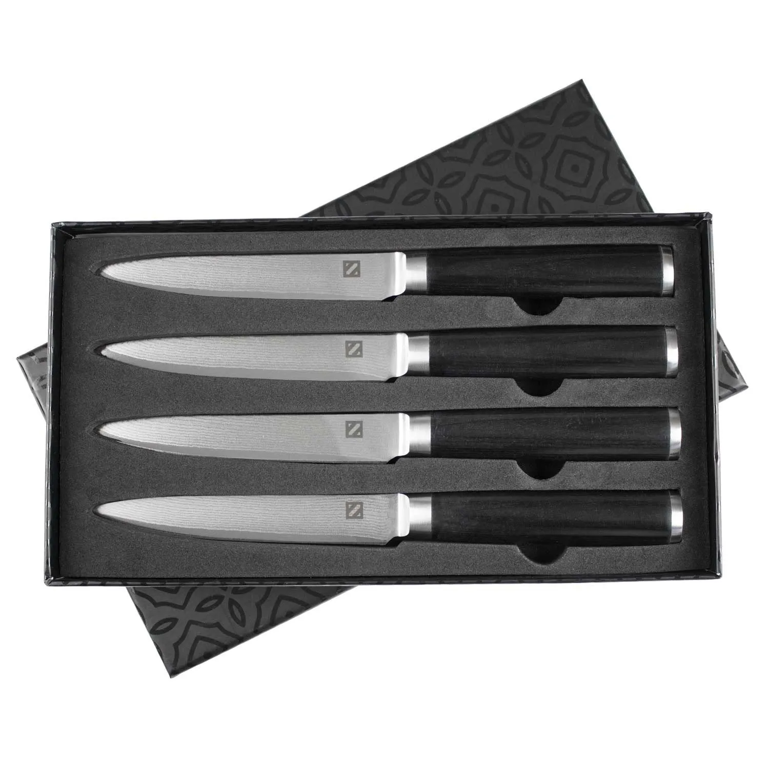 4 Piece Japanese VG-10 Steel Steak Knives with Sharp, Non-Serrated Damascus Steel Blades