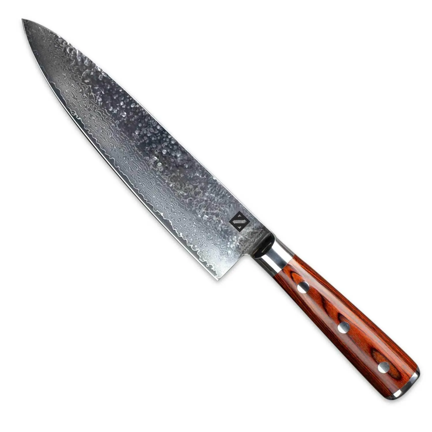 6 Piece Hammered Damascus Steel Knife Set with 16-Layer Steel Blade and Teak Handle