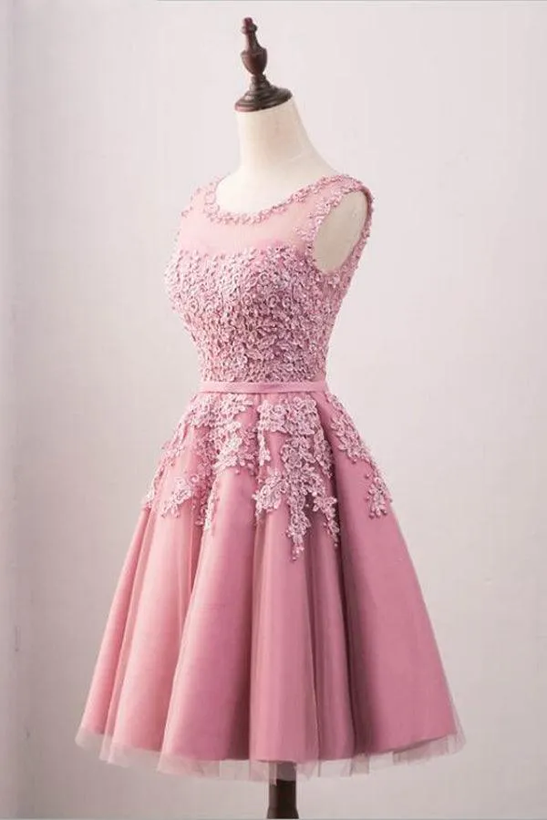 A-Line Crew Knee-Length  Tulle Homecoming Dress With Appliques TR0211