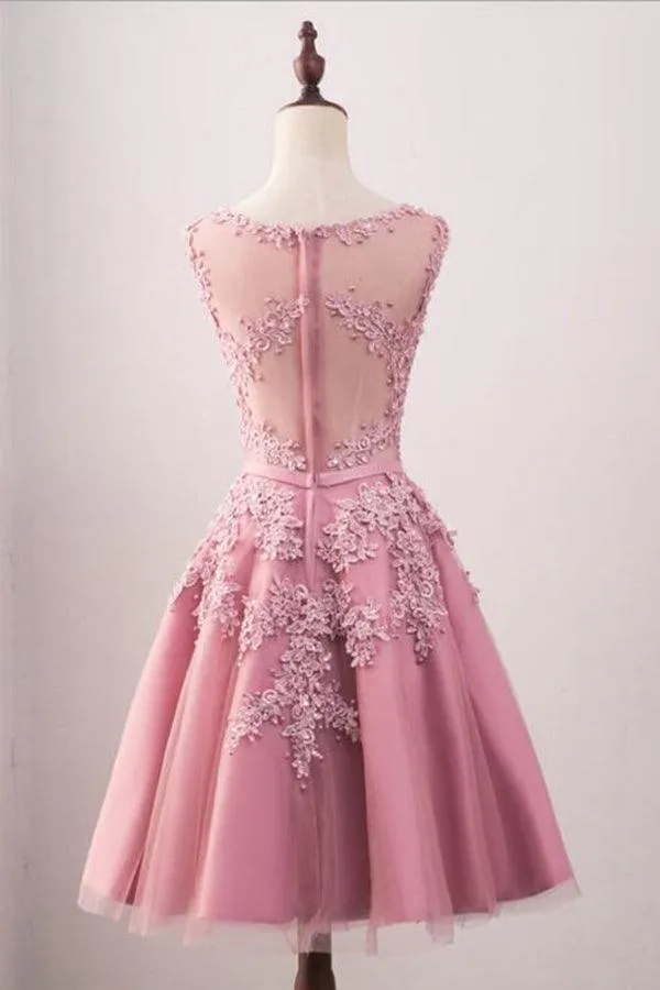 A-Line Crew Knee-Length  Tulle Homecoming Dress With Appliques TR0211