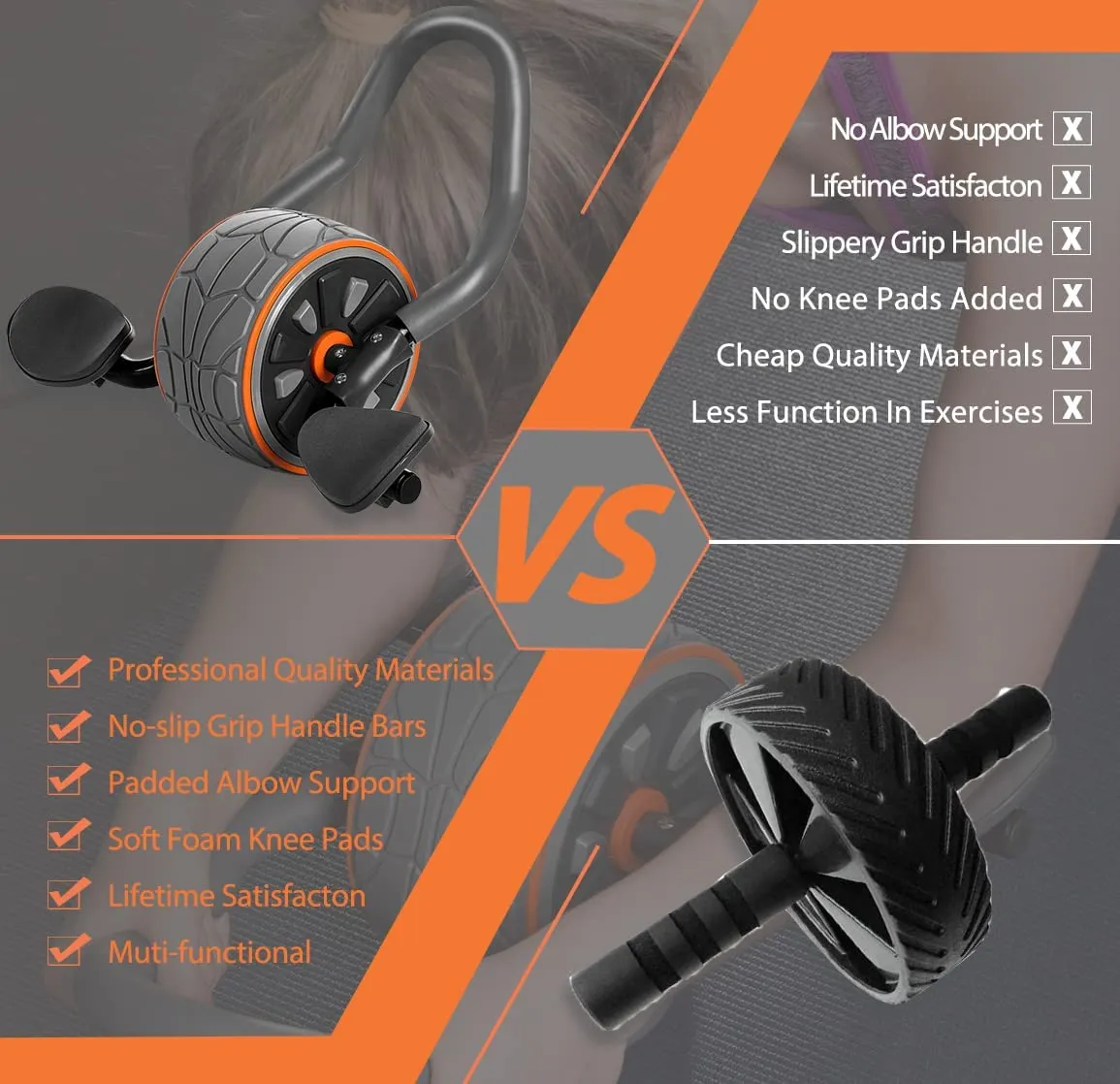 Ab Wheel Roller Exercise Equipment  W/ Knee Mat