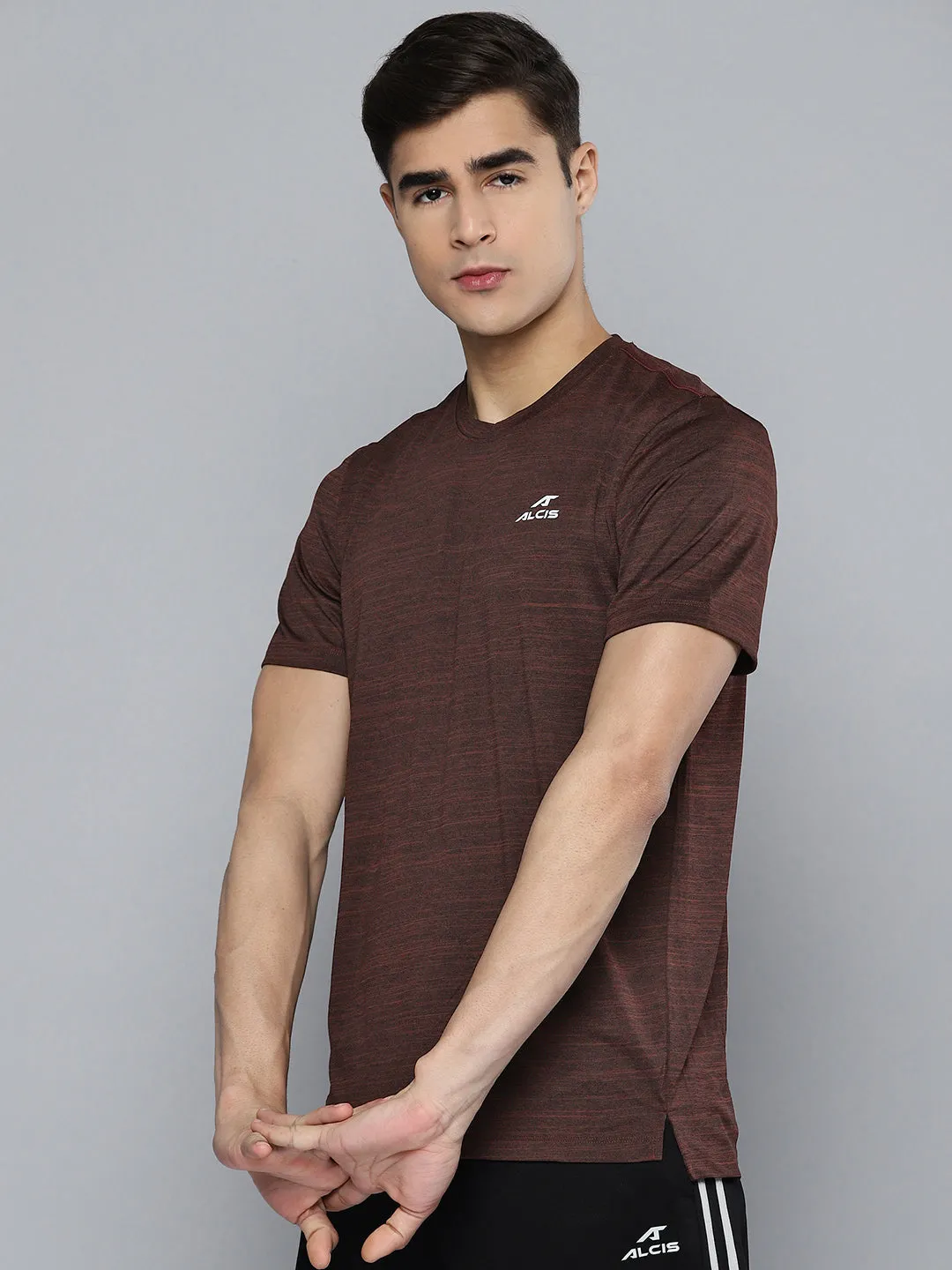 Alcis Men Brown Black Dry Tech Sports T-shirt