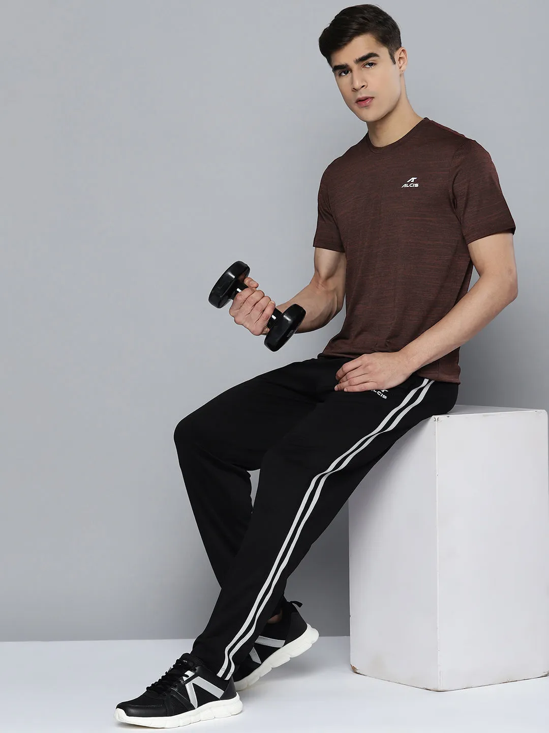 Alcis Men Brown Black Dry Tech Sports T-shirt