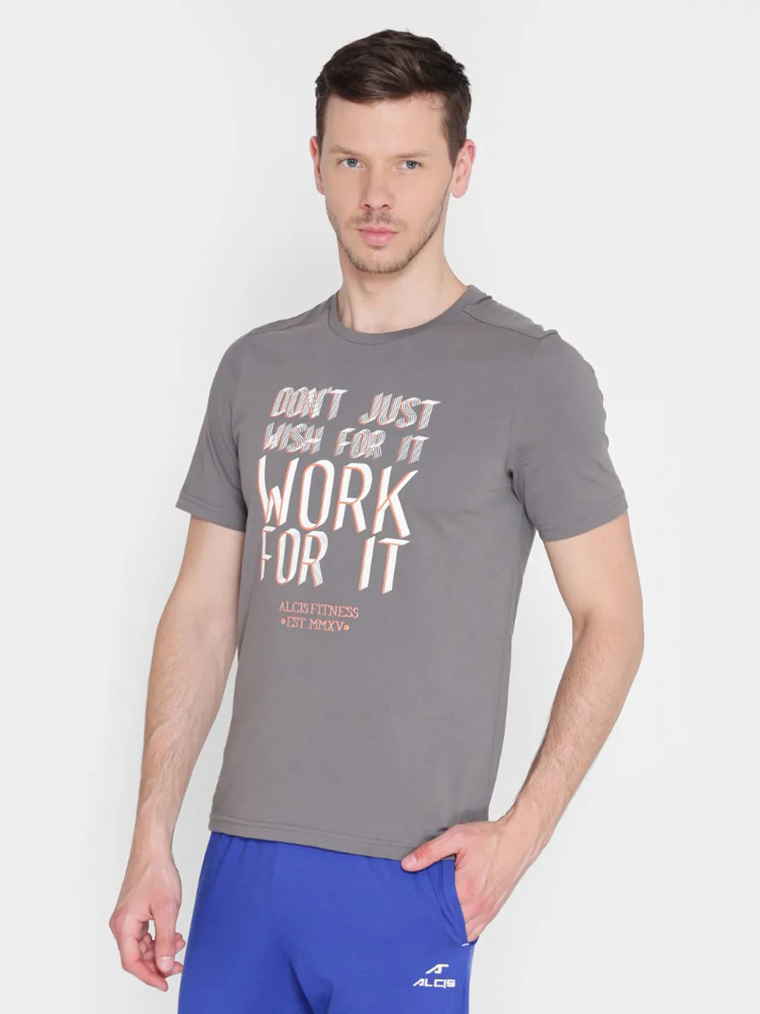 Alcis Men Grey Printed Round Neck T-shirt