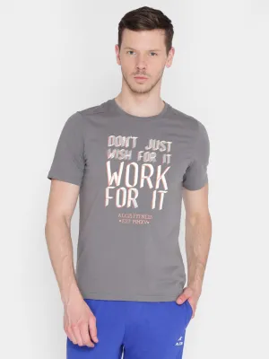 Alcis Men Grey Printed Round Neck T-shirt