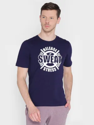Alcis Men Navy Blue Printed Round Neck T-shirt