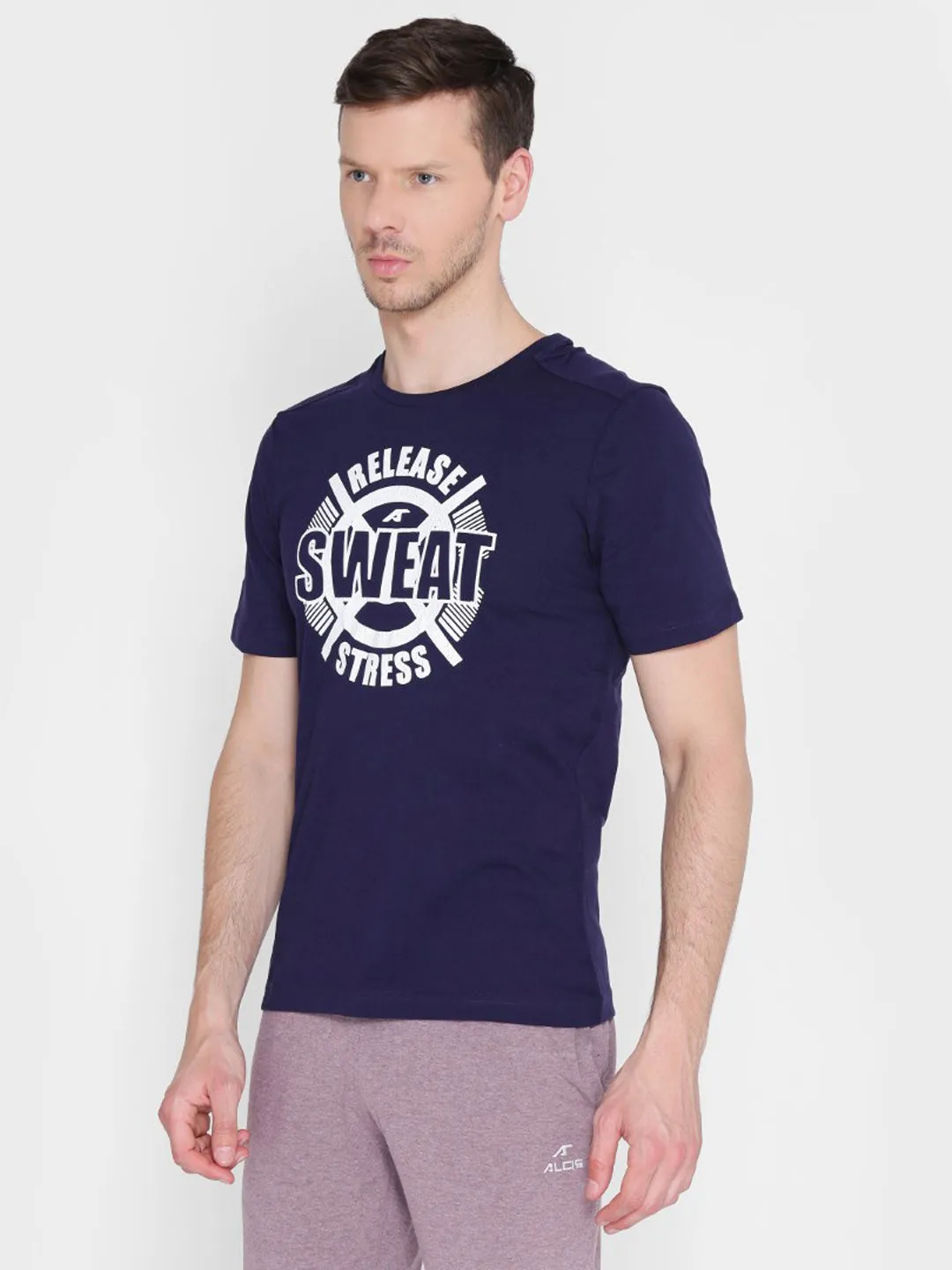 Alcis Men Navy Blue Printed Round Neck T-shirt
