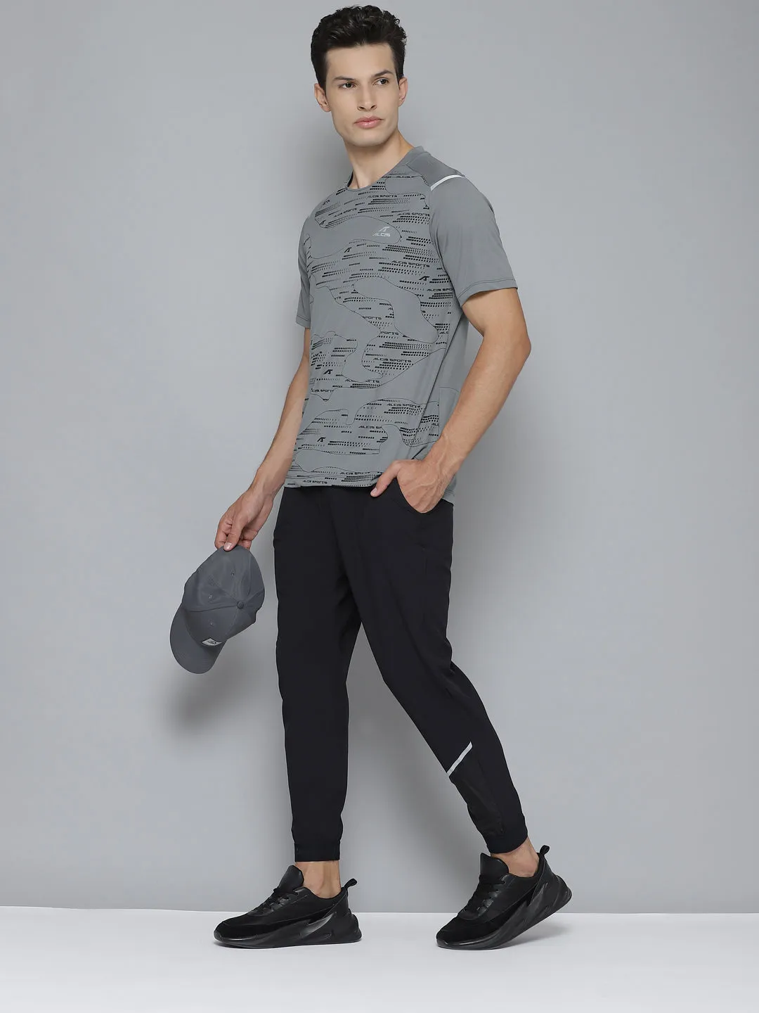 Alcis Men Self Design Grey Tshirts