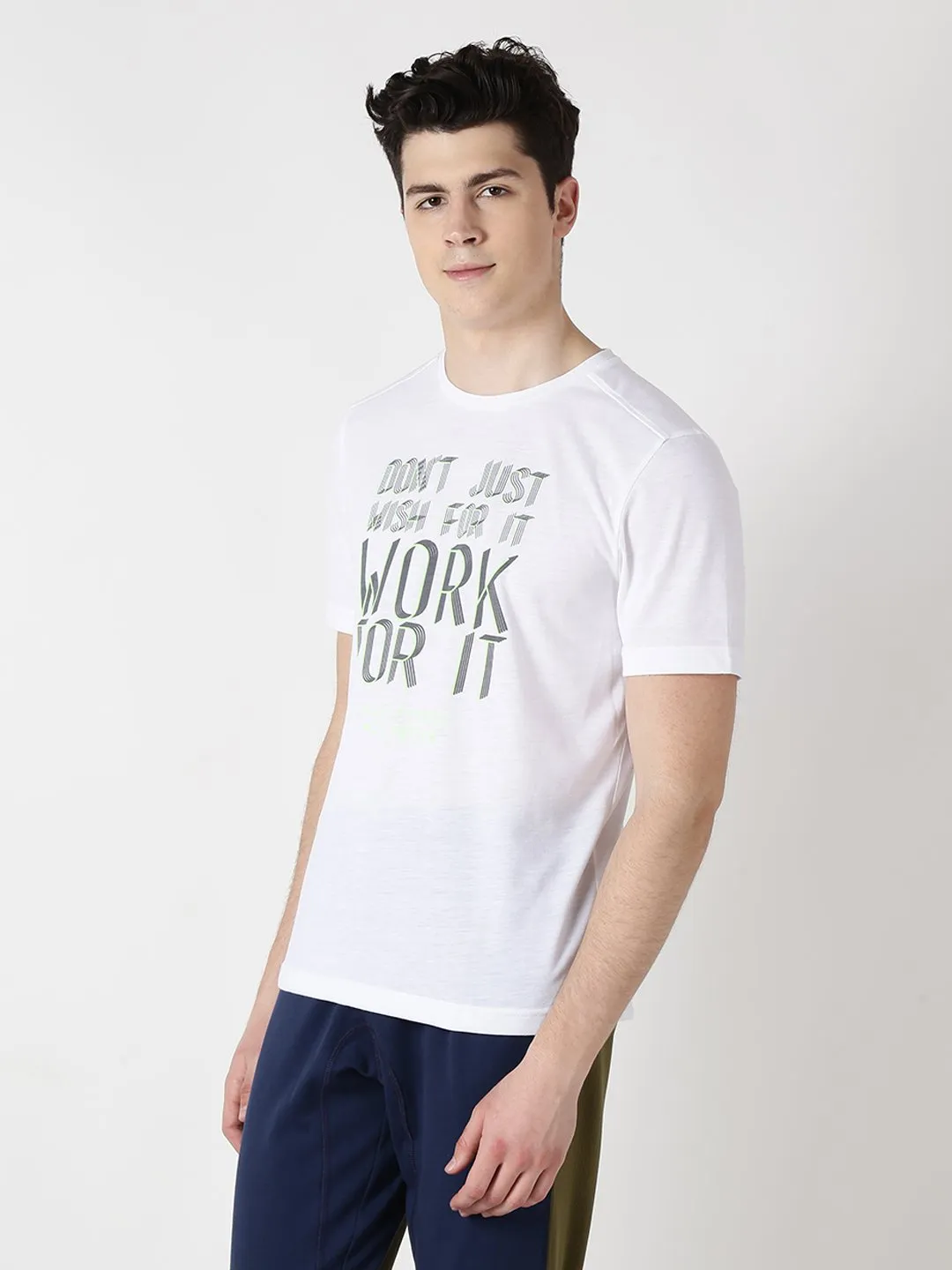 Alcis Men White Printed Round Neck T-shirt