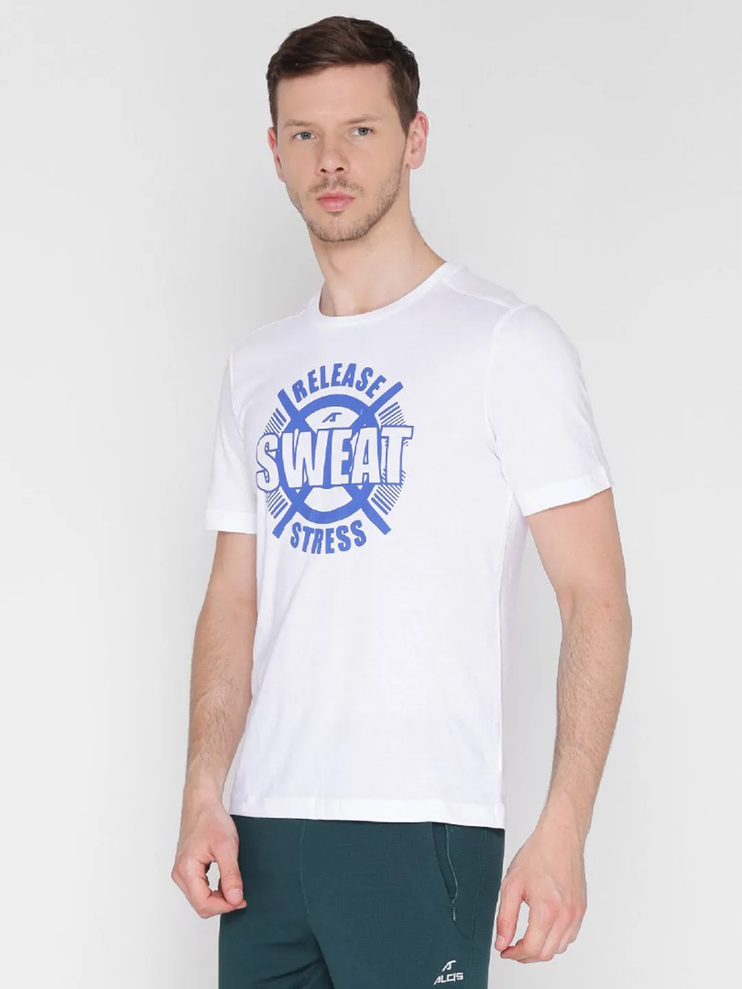 Alcis Men White Printed Round Neck T-shirt