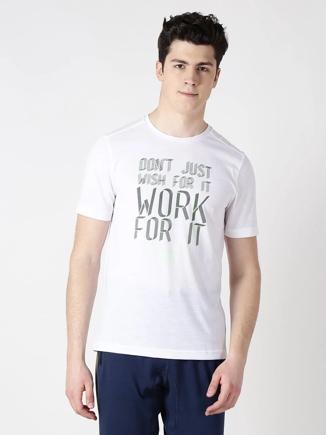 Alcis Men White Printed Round Neck T-shirt