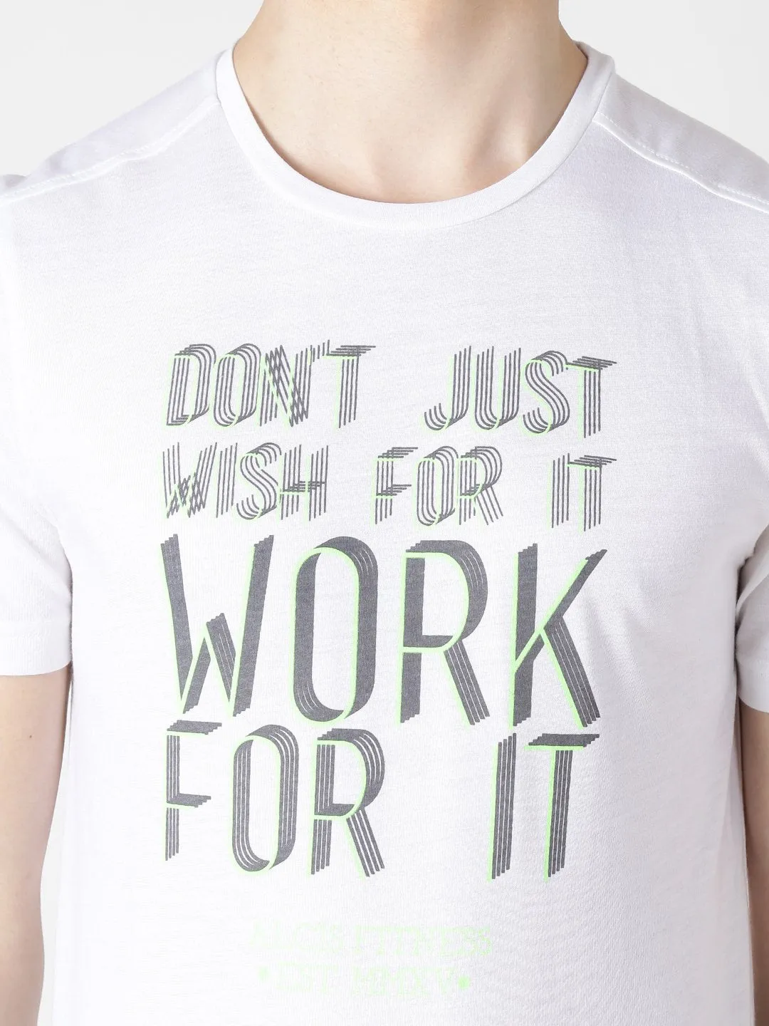 Alcis Men White Printed Round Neck T-shirt