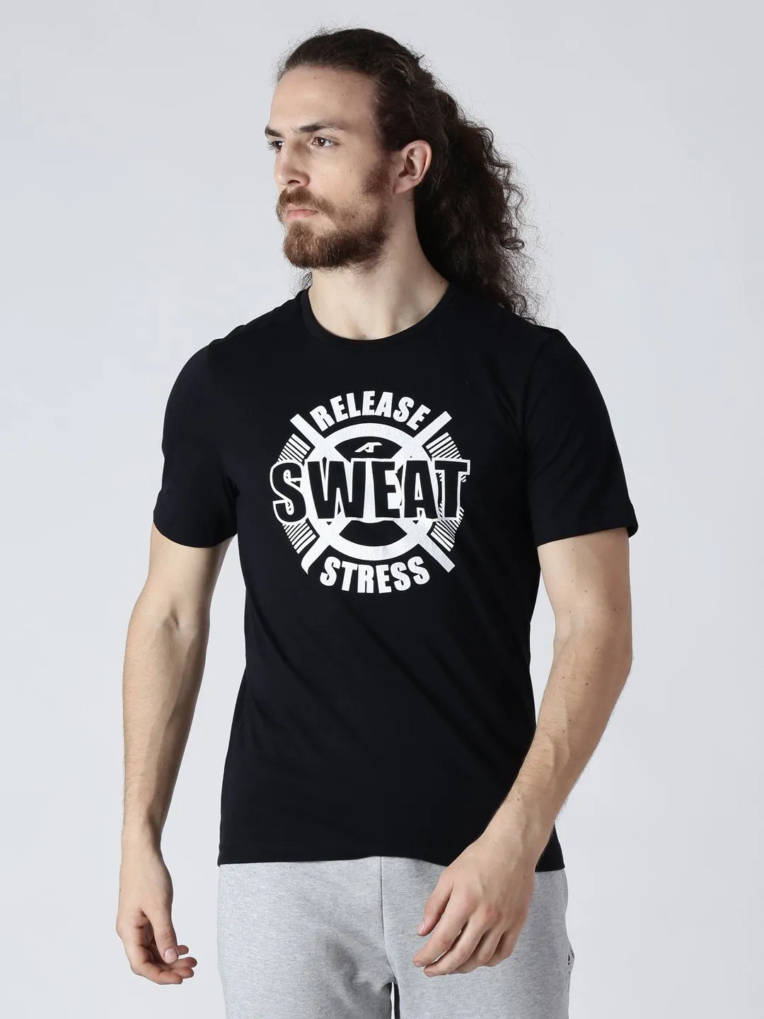 Alcis Mens Printed Sweat Black T-Shirt-S-Black