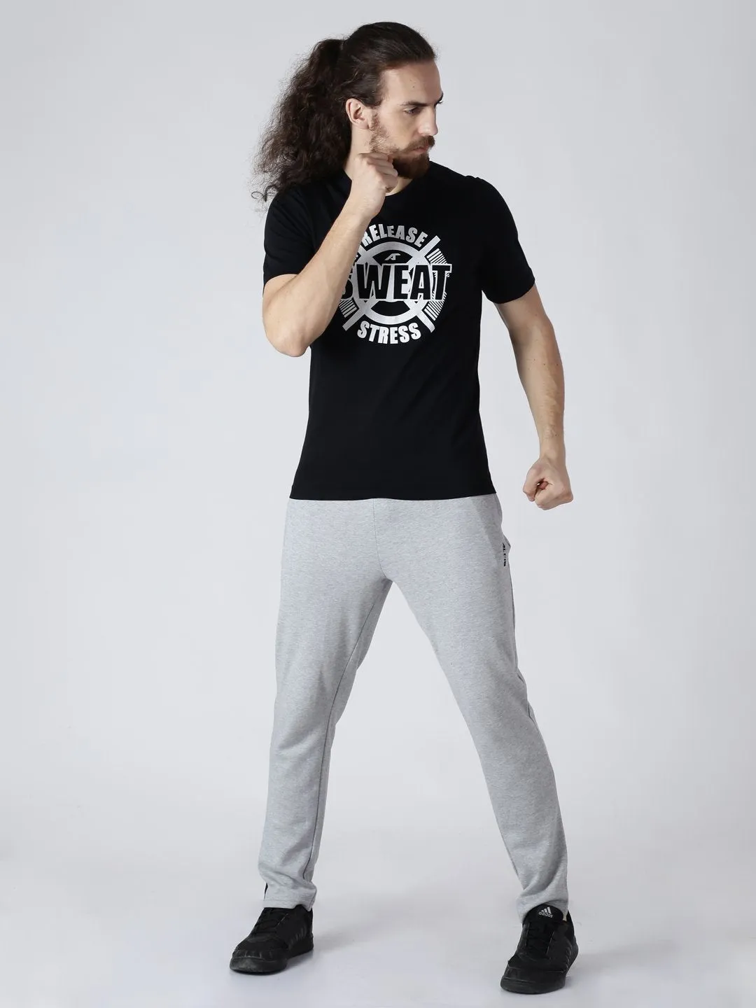 Alcis Mens Printed Sweat Black T-Shirt-S-Black