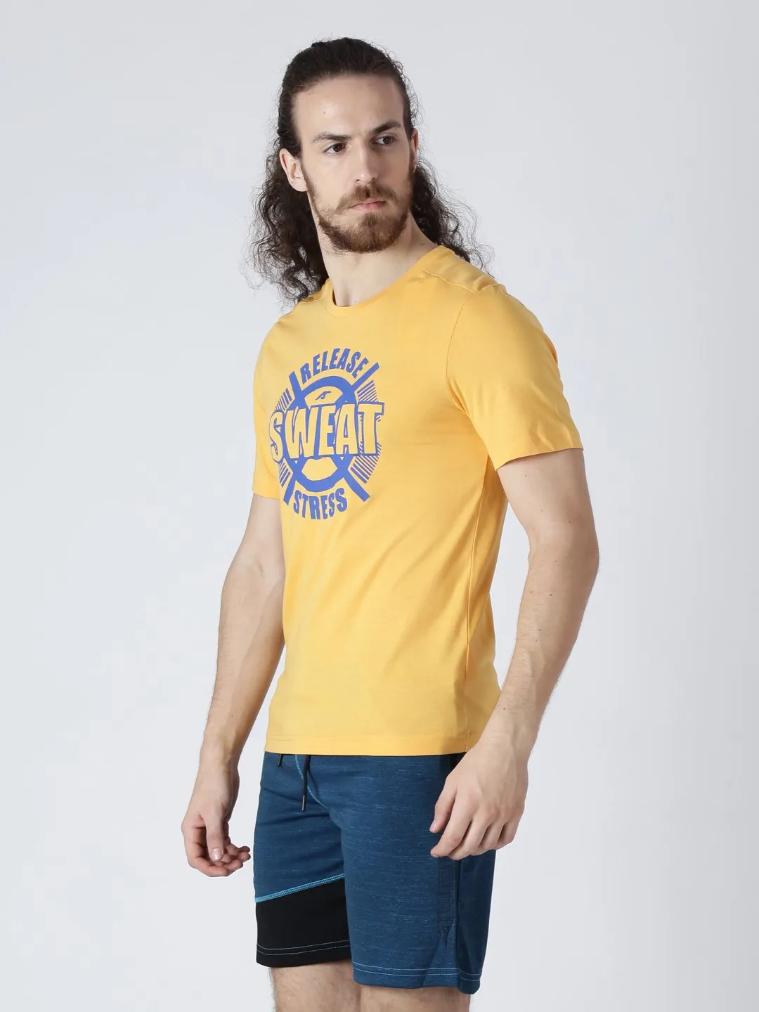 Alcis Mens Printed Sweat Yellow T-Shirt-S-Yellow