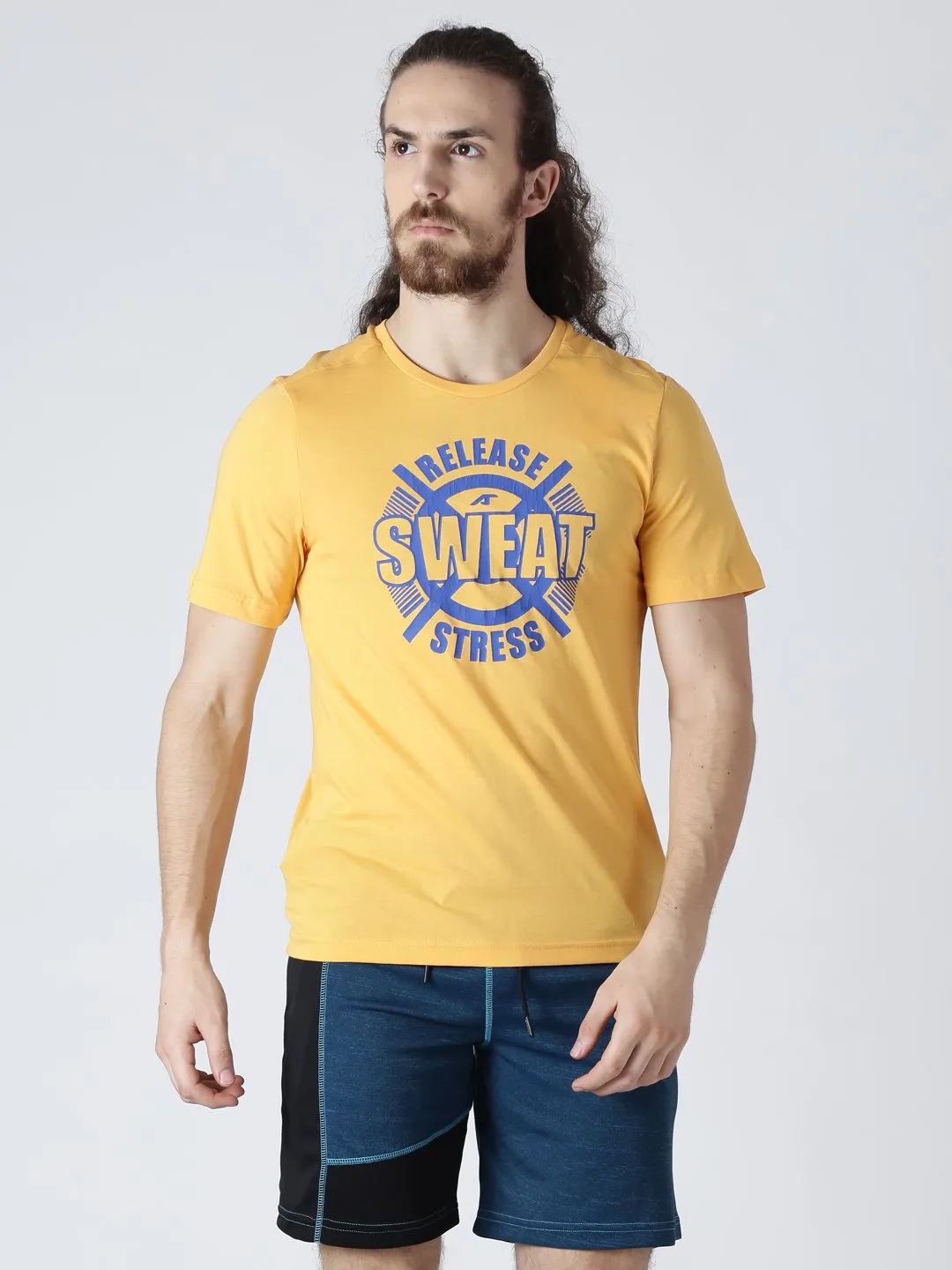Alcis Mens Printed Sweat Yellow T-Shirt-S-Yellow