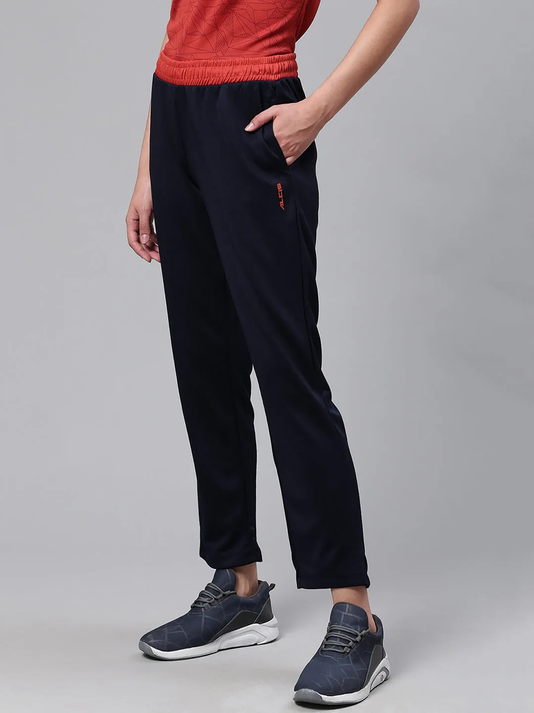 Alcis Women Navy Blue Slim Fit Solid Training or Gym Track Pants