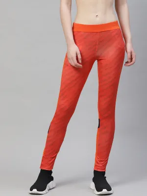 Alcis Women Orange Grey Abstract Print Tights