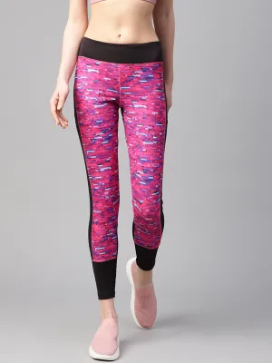 Alcis Women Pink Black Abstract Print Tights