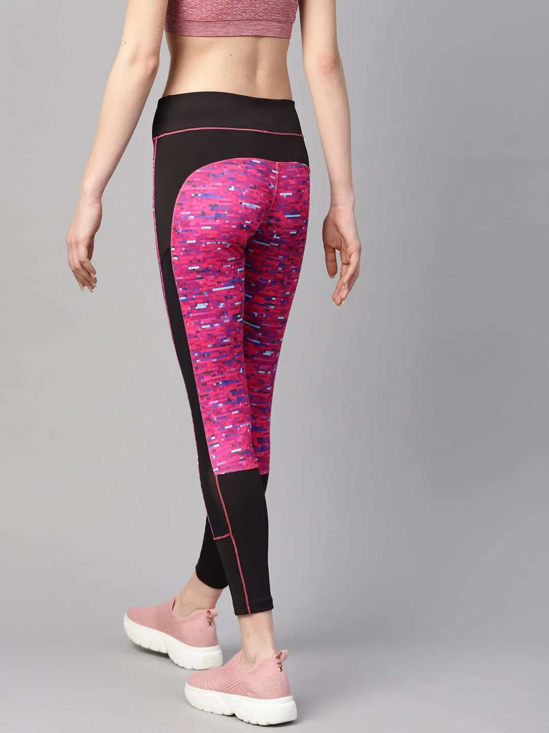 Alcis Women Pink Black Abstract Print Tights