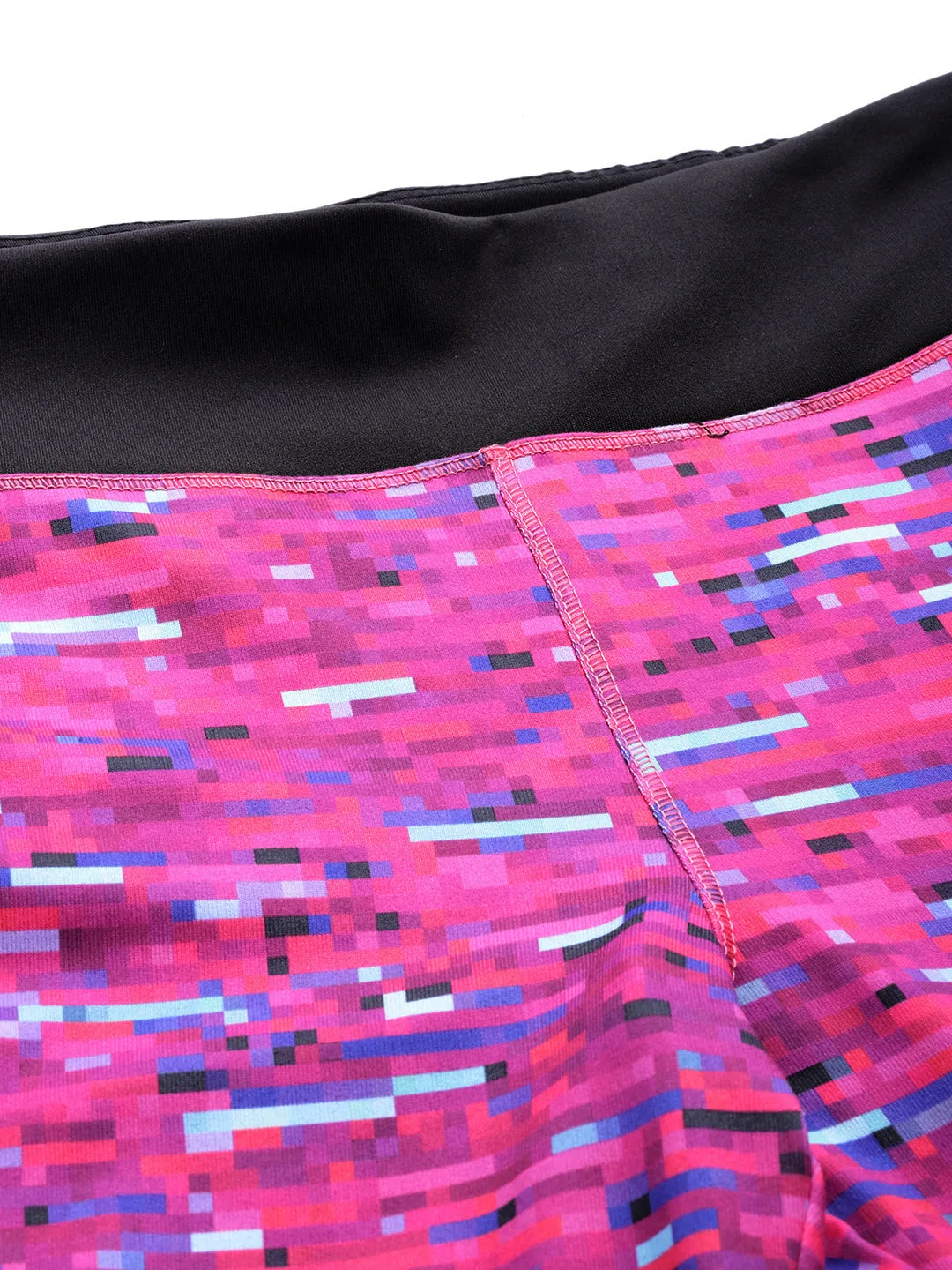 Alcis Women Pink Black Abstract Print Tights