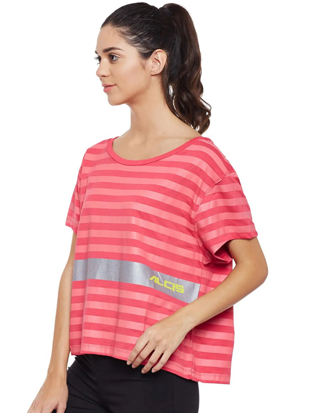 Alcis Womens Striped Pink Top AKTRWTE1180304