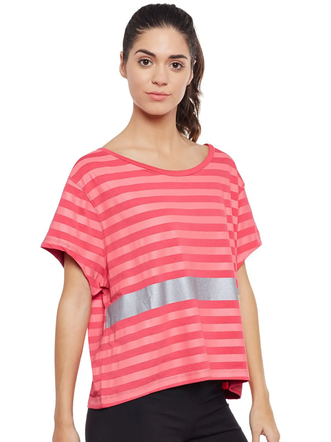 Alcis Womens Striped Pink Top AKTRWTE1180304