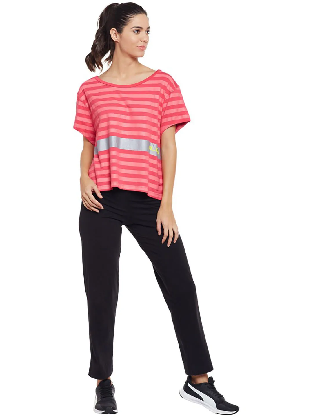 Alcis Womens Striped Pink Top AKTRWTE1180304