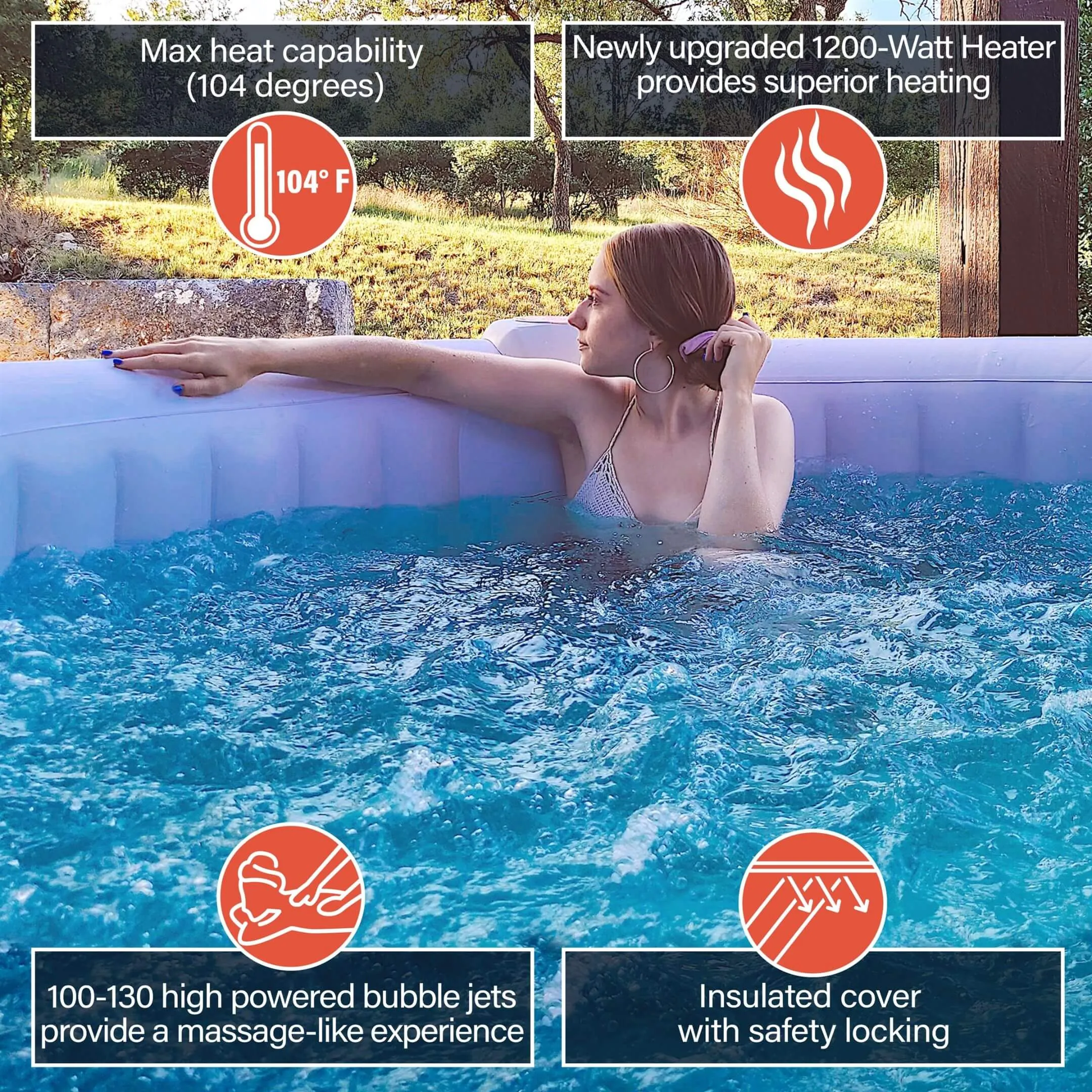 ALEKO Round Inflatable Hot Tub Spa With Cover 2-4 Person - 210 Gallon - Light Blue and White I SPAFAIR