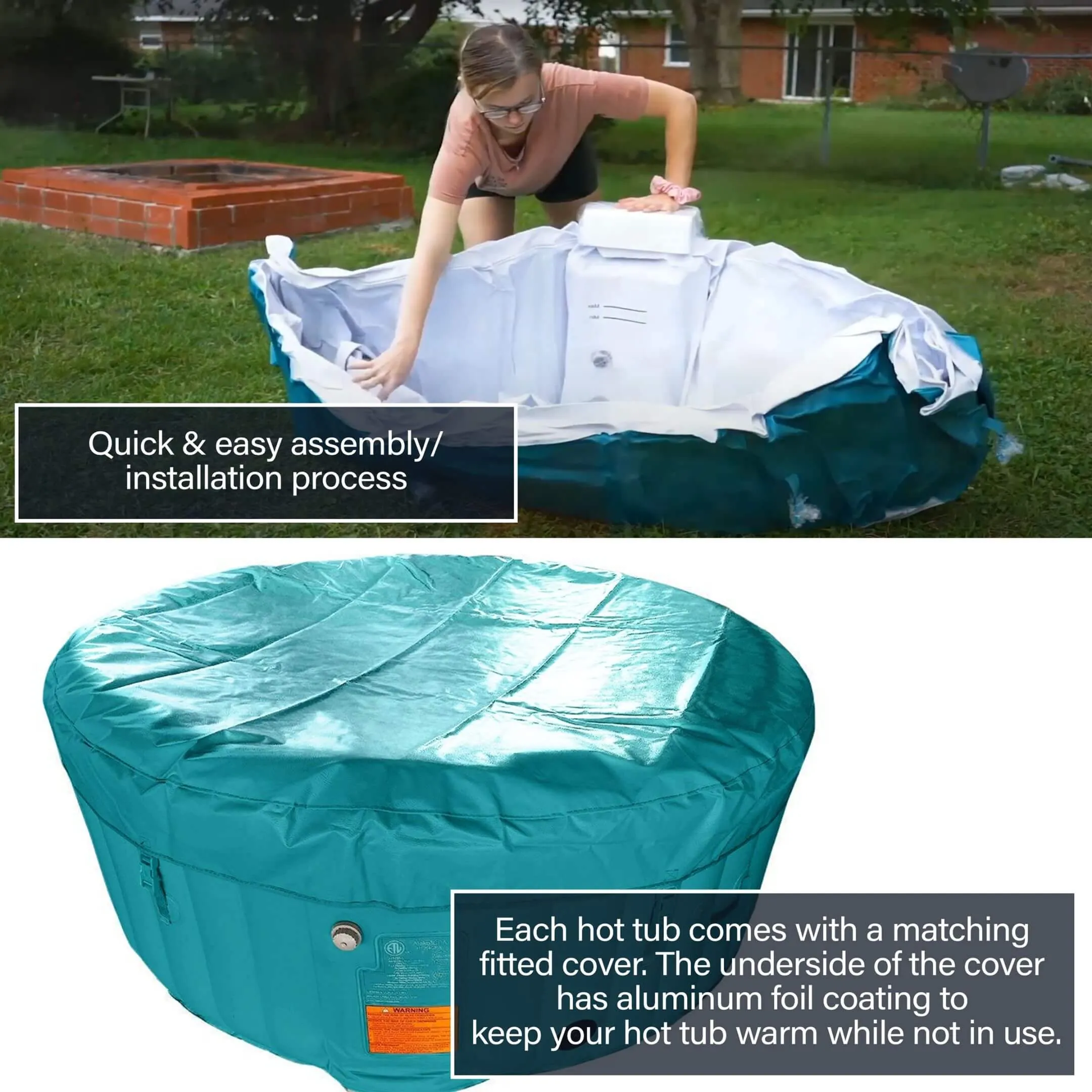 ALEKO Round Inflatable Hot Tub Spa With Cover 2-4 Person - 210 Gallon - Light Blue and White I SPAFAIR