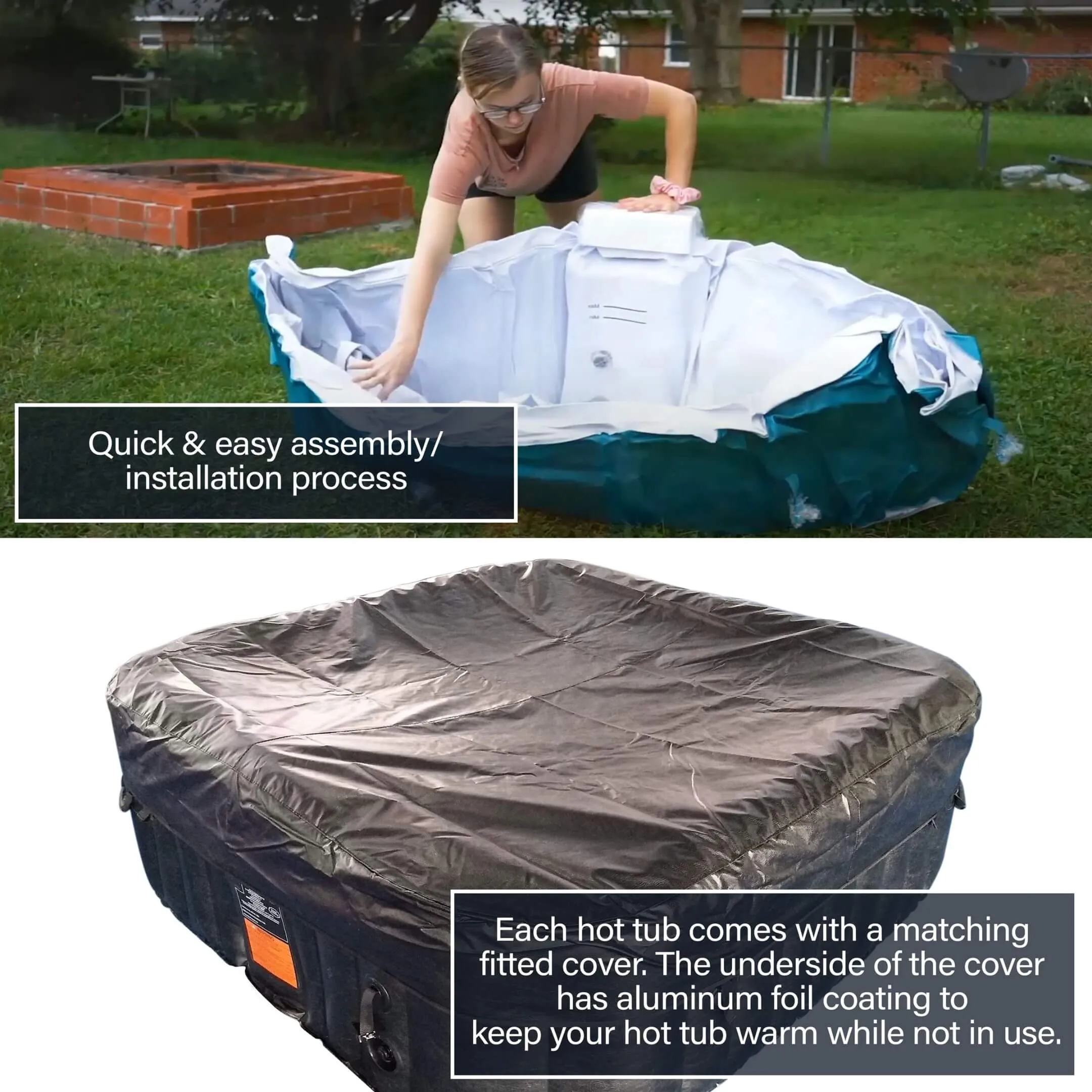 ALEKO Square Inflatable Jetted Hot Tub Spa With Cover - 6 Person - 265 Gallon - Black I SPAFAIR