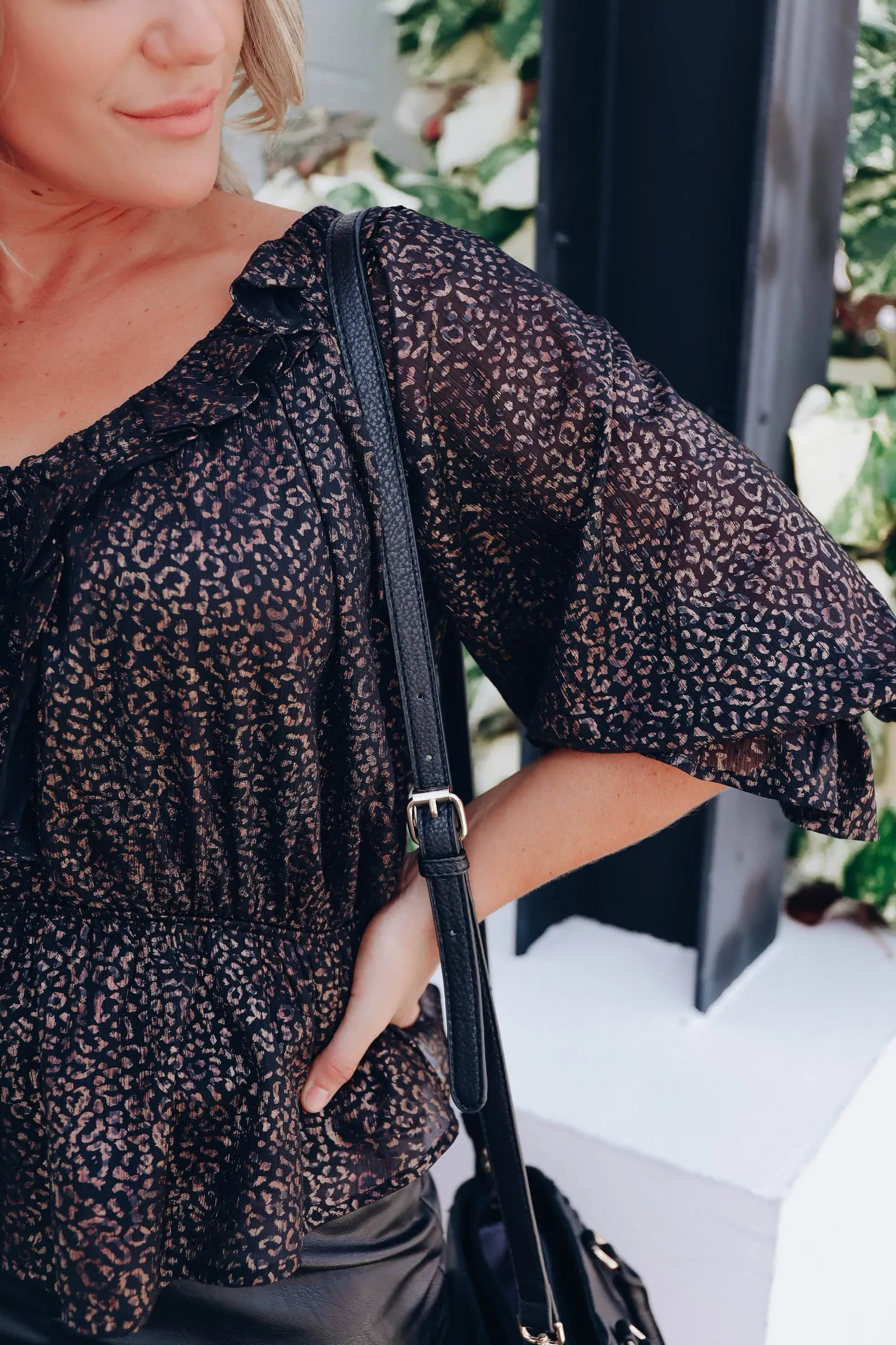 Alina Leopard Peplum Top - Black
