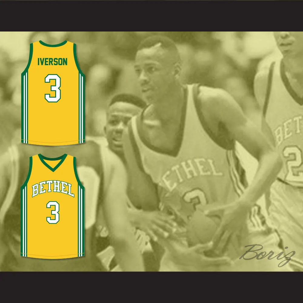 Allen Iverson 3 Bethel High School Yellow Basketball Jersey
