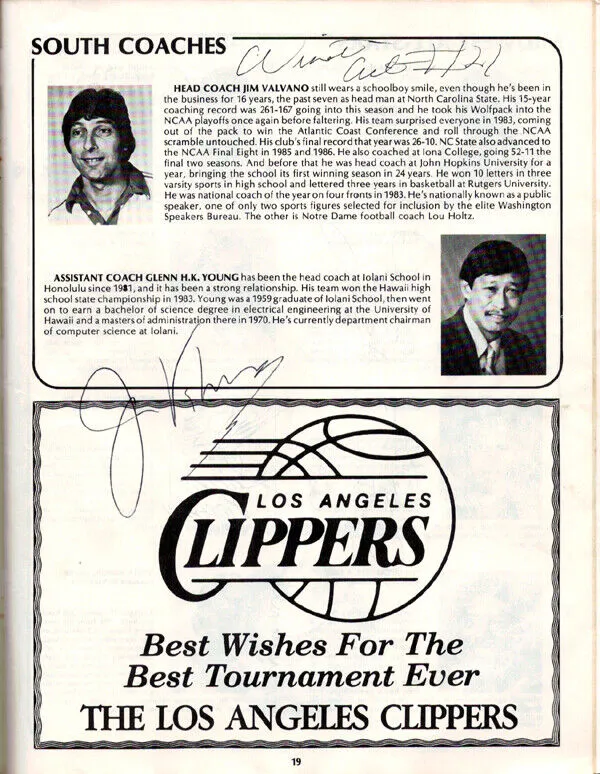 Aloha Classic Certified Authentic Autographed Program Jim Valvano PSA W04097