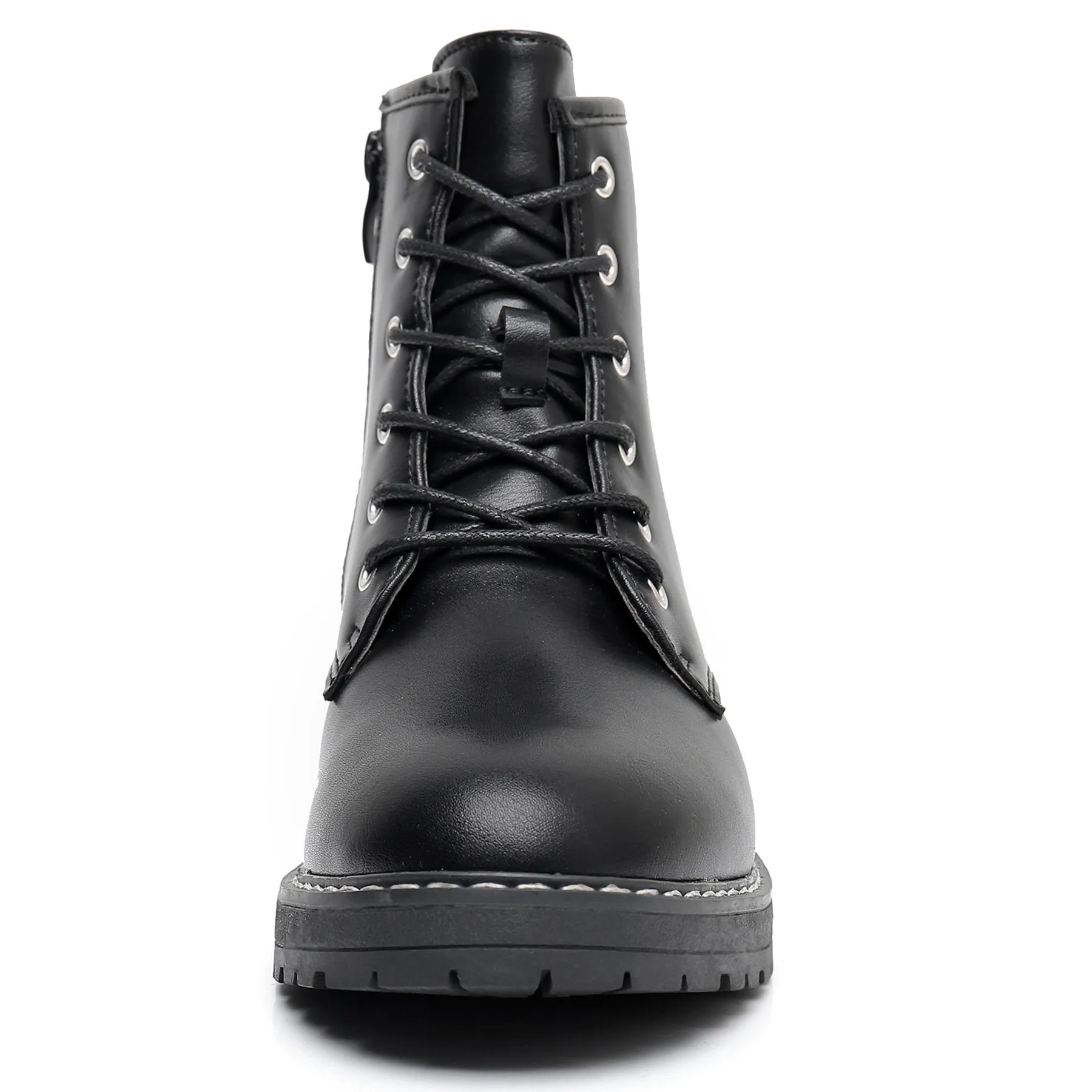 Apakowa Kids Gilrs Combat Boots with Side Zipper for Little/Big Kid-ZSF02-Black