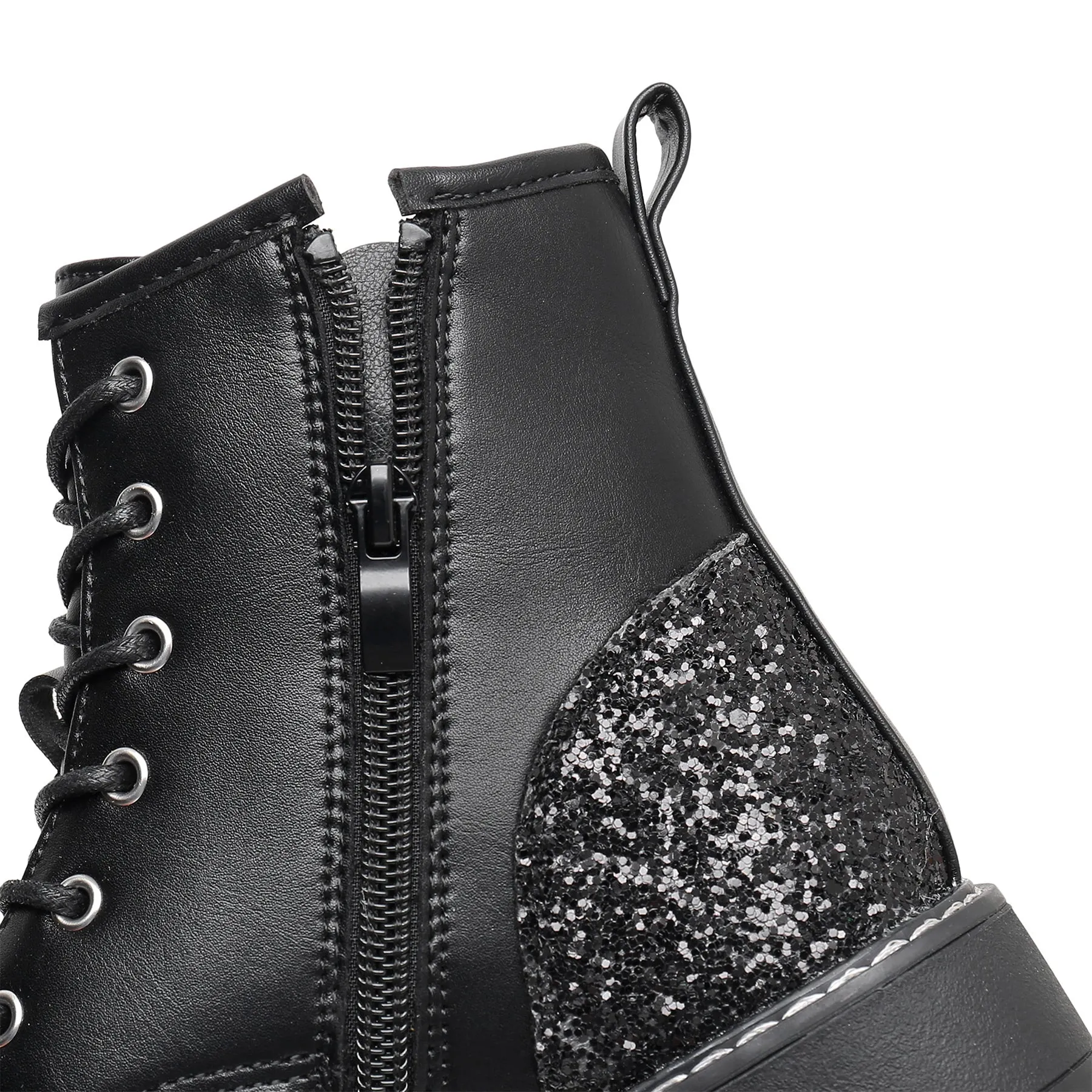 Apakowa Kids Gilrs Combat Boots with Side Zipper for Little/Big Kid-ZSF02-Black