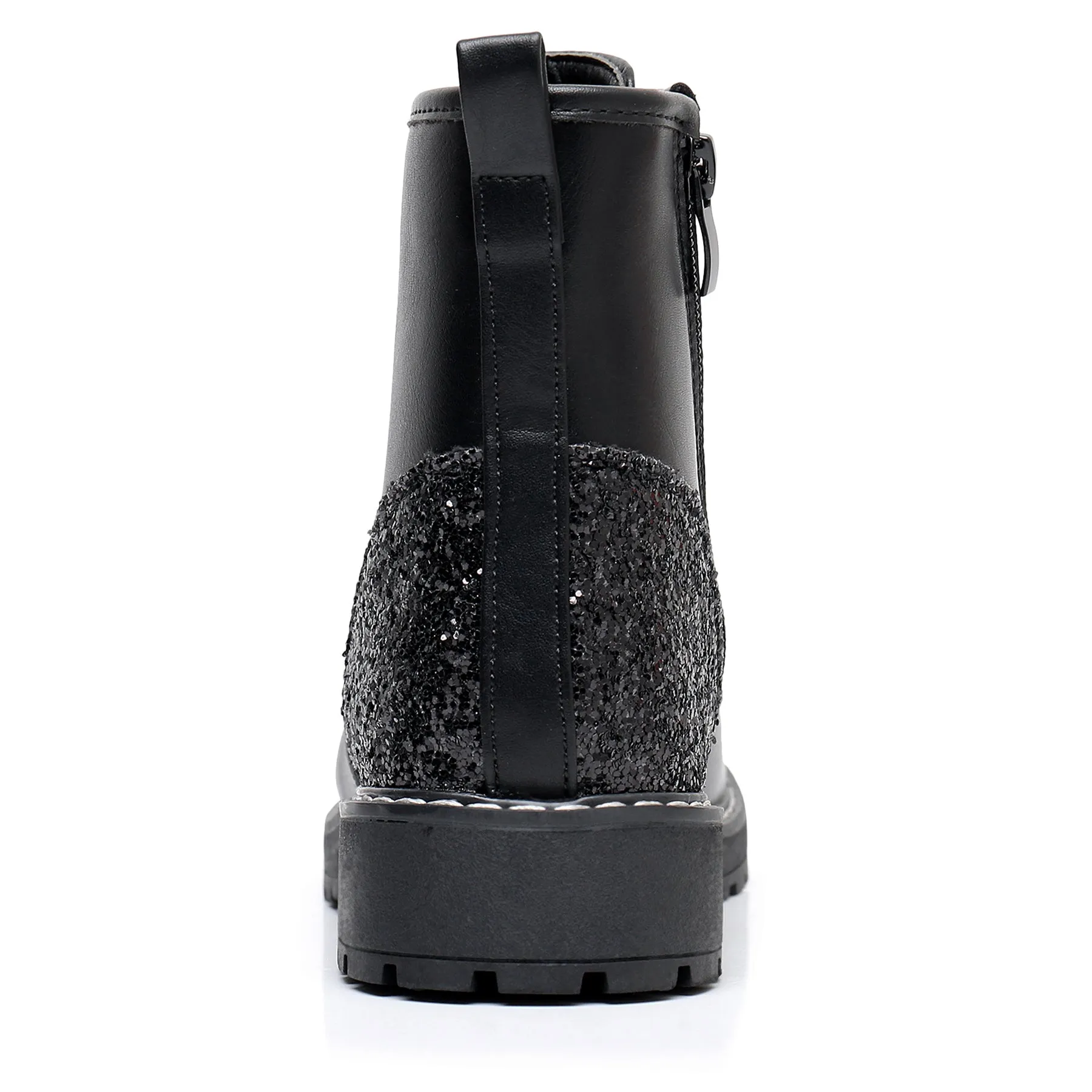 Apakowa Kids Gilrs Combat Boots with Side Zipper for Little/Big Kid-ZSF02-Black