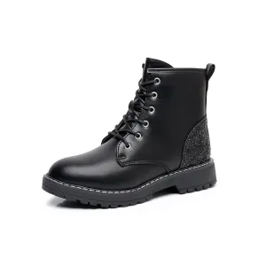 Apakowa Kids Gilrs Combat Boots with Side Zipper for Little/Big Kid-ZSF02-Black