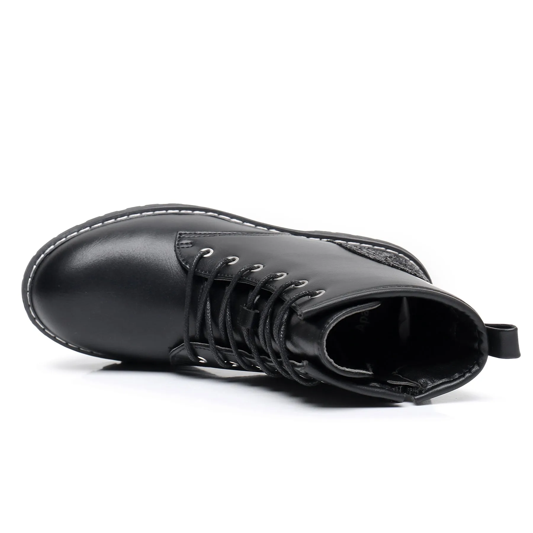 Apakowa Kids Gilrs Combat Boots with Side Zipper for Little/Big Kid-ZSF02-Black