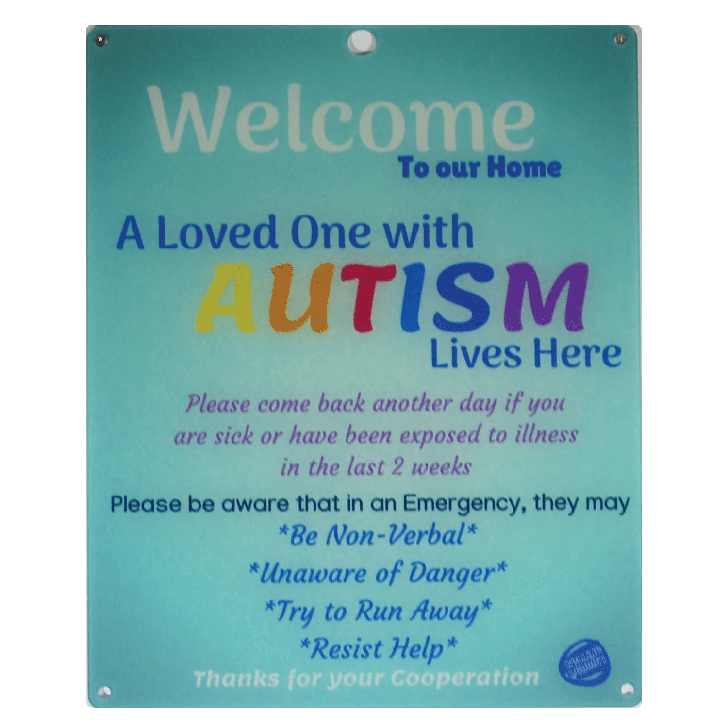 Autism Child Door Sign - Light Blue