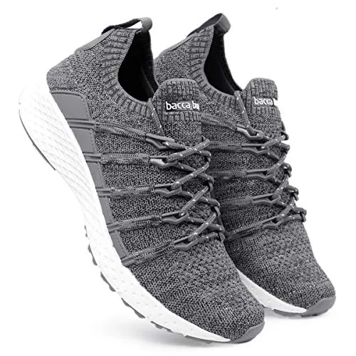 Bacca Bucci® Men's Stella Comfortable Running Shoes with Adaptive Smart Cushioning 5 in 1 uni-Moulding Technology Professional Non Slip Sneakers for Walking, Tennis, Fitness & Gym-Grey